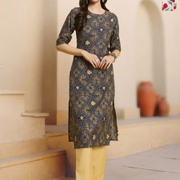 HERE&NOW Selection Of 2 Floral Printed Round Neck Straight Kurta-picture-36