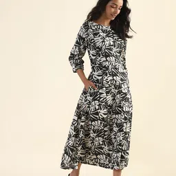 HAY Printed Puff Sleeves Fit And Flre Maxi Dress-image-28