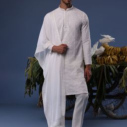 Ethnic Motifs Embroidered Thread Work Georgette Kurta With Patiala And Dupatta-image-35