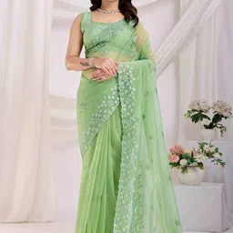 Peachmode Embellished Sequinned Net Saree image 2