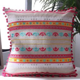 Decoghar Red & White Geometric Embroidered Cotton Square Cushion Covers-image-35