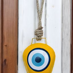 WARMINGO DE Yellow & White Evil Eye Cow Bell Wall Hangings-image-79