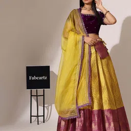Fabcartz Embroidered Sequinned Semi-Stitched Lehenga & Unstitched Blouse With Dupatta-6