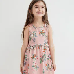 INCLUD Girls Floral Printed Sleeveless Cotton Fit & Flare Dress-picture-10