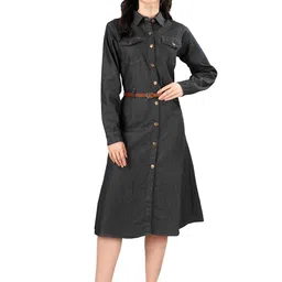 Tripursundari Fashion Women Denim Shirt Midi Dress-picture-5