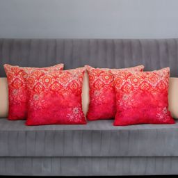 ZEBA Pink & Orange Colored 4 Pieces Floral Embroidered Square Cushion Covers-7