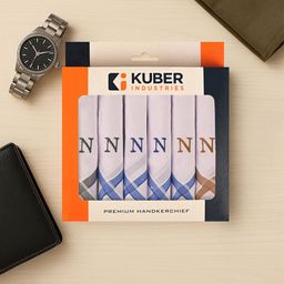Kuber Industries Unisex Cotton Set Of 6 Monogram Letter Embroidery Border Handkerchief-56