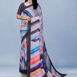 P D Silk Mills Abstract Printed Pure Georgette Saree-image-66