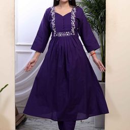 MIRAVAN Women Floral Embroidered Empire Thread Work Pure Cotton Kurta with Palazzos-picture-17