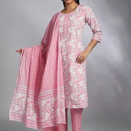 Moda Rapido Women Floral Printed Cotton Kurta with Trousers & Dupatta-picture-31