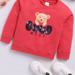 Hopscotch Girls Teddy Bear Print Cotton Full-Sleeve Sweatshirt-picture-32