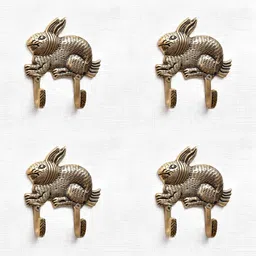 IndianShelf Gold Toned 4 Pieces Rabbit Brass Hangers Wall Hooks-image-8