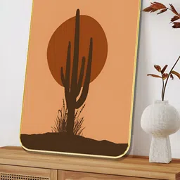 SAF Brown & Black 1 Piece Wood Cactus Wall Art Paintings-23