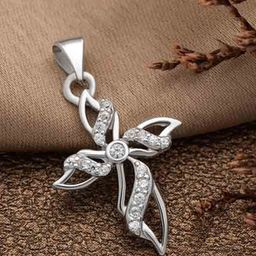 SILBERRY 925 Sterling Silver Rhodium-Plated CZ Studded Divine Cross Pendants-6