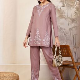 QAZMI Embroidered Top With Trousers Co-Ords-16