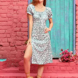 LERIYA FASHION Floral Print Square Neck Puff Sleeve A-Line Dress-picture-14