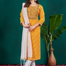 KAYOMMI Women Bandhani Printed Regular Sequinned Kurta with Pyjamas & With Dupatta-8
