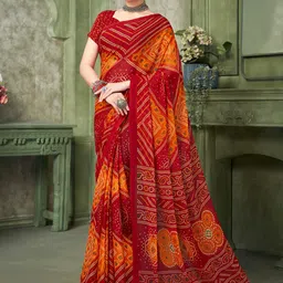 Mitera Bandhani Printed Pure Chiffon Bandhani Saree With Unstitched Blouse Piece-46