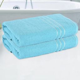 Aura Blue 2 Pieces Plain Lining Cotton 350 GSM Bath Towels-image-12