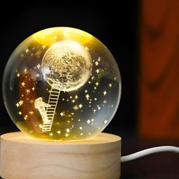 Webelkart Brown & White 3D Moon Ball Night Light With Wooden Base Table Lamp-image-14