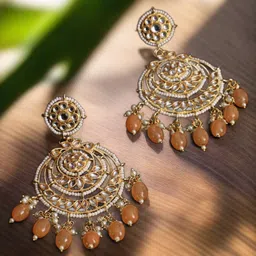 Jazz and Sizzle Gold-Toned Kundan Studded Crescent Shaped Chandbalis-8
