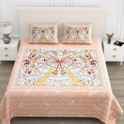 BED-SHEET.COM Peach & White Floral 210 TC King Bedsheet Set 6.45 m x 6.95 m-12