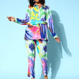 ZUMMER Floral Printed Shirt Collar Shirt With Trousers Co-Ords-picture-32