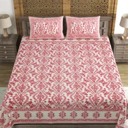Myntra Elegant Homes Pink Printed Cotton 144 TC King Bedsheet Set 2.18 m x 2.64 m-image-71