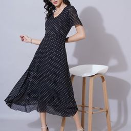Curvydrobe Polka Dot Printed Georgette Fit & Flare Midi Dress-image-71
