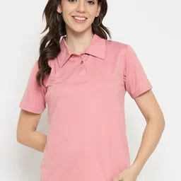 Camey Women Solid Polo Collar T-shirt-image-17