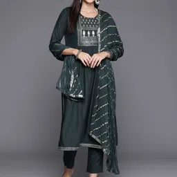 all about you Women Floral Embroidered Regular Sequinned Kurta with Trousers & With Dupatta-picture-23