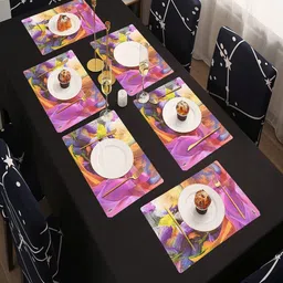 Aura 6 Pieces Purple & Yellow Printed Reusable PVC Table Placemats-58