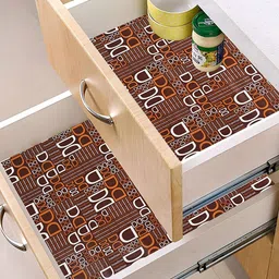 Kuber Industries Brown 3 Pieces Printed Shelf Liner-52