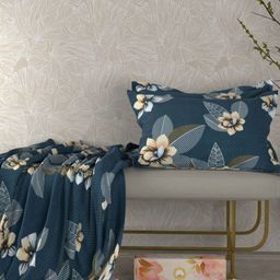 Pure Decor Amulya Blue Floral Microfiber 300 TC Double Queen Bedsheet Set-2.28m X 2.54m-picture-16