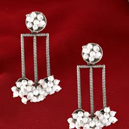 Sangria Silver-Plated Pearls Classic Shaped Drop Earrings-image-5