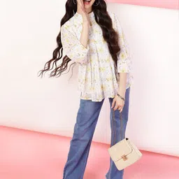 BAESD Floral Print Mandarin Collar Top-image-79