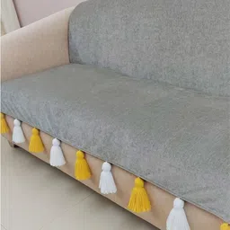 THROWPILLOW Grey & Yellow Solid Polyester 1 Piece Sofa Cover-4