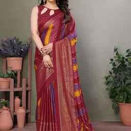 Mitera Striped Woven Design Zari Saree-image-15
