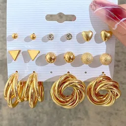 GOLDIWALA Set Of 8 Gold Plated Artificial Stones Studded Circular Studs image 5