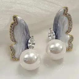 DressBerry Gold-Plated Artificial Stones Studded And Beaded Contemporary Drop Earrings-18