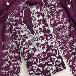 LeeliPeeri Designer Floral Embroidered Chanderi Thread Work Unstitched Dress Material-picture-5