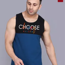 SLOWLORIS Pack Of 2 Printed Round Neck Sleeveless Bio-Wash Cotton Gym Vests-picture-29