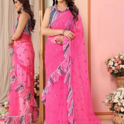 CATCHY FOREVER Embellished Mirror Work Net Saree image 1