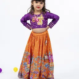 Jilmil Girls Printed Ready to Wear Top With Kalamkari Embroidered Lehenga-picture-49