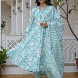 Anouk Rustic Women Floral Printed Cotton Kurta with Trousers & Dupatta-picture-5