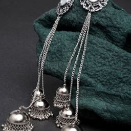 ZURIKRISHA Silver Plated Artificial Beads beaded Dome Shaped Oxidised Jhumkas-23