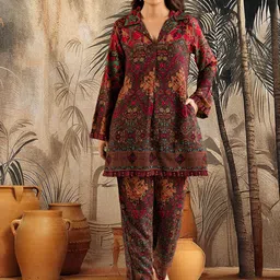 Sangria Women Geometric Printed A-Line Kurta & Trousers-16