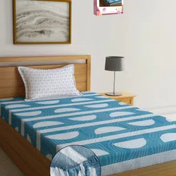 Myntra Elegant Homes Blue Geometric Printed 300 TC Single Bedsheet Set 2.20 m x 1.50 m-image-9
