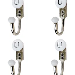 IndianShelf White 4 Pieces Ceramic & Zinc U Alphabet Cloth Hangers Coat Hooks-image-17