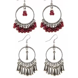 Combo Silver Oxidize Maroon & Silver Kodi Earrings for Girls-image-85